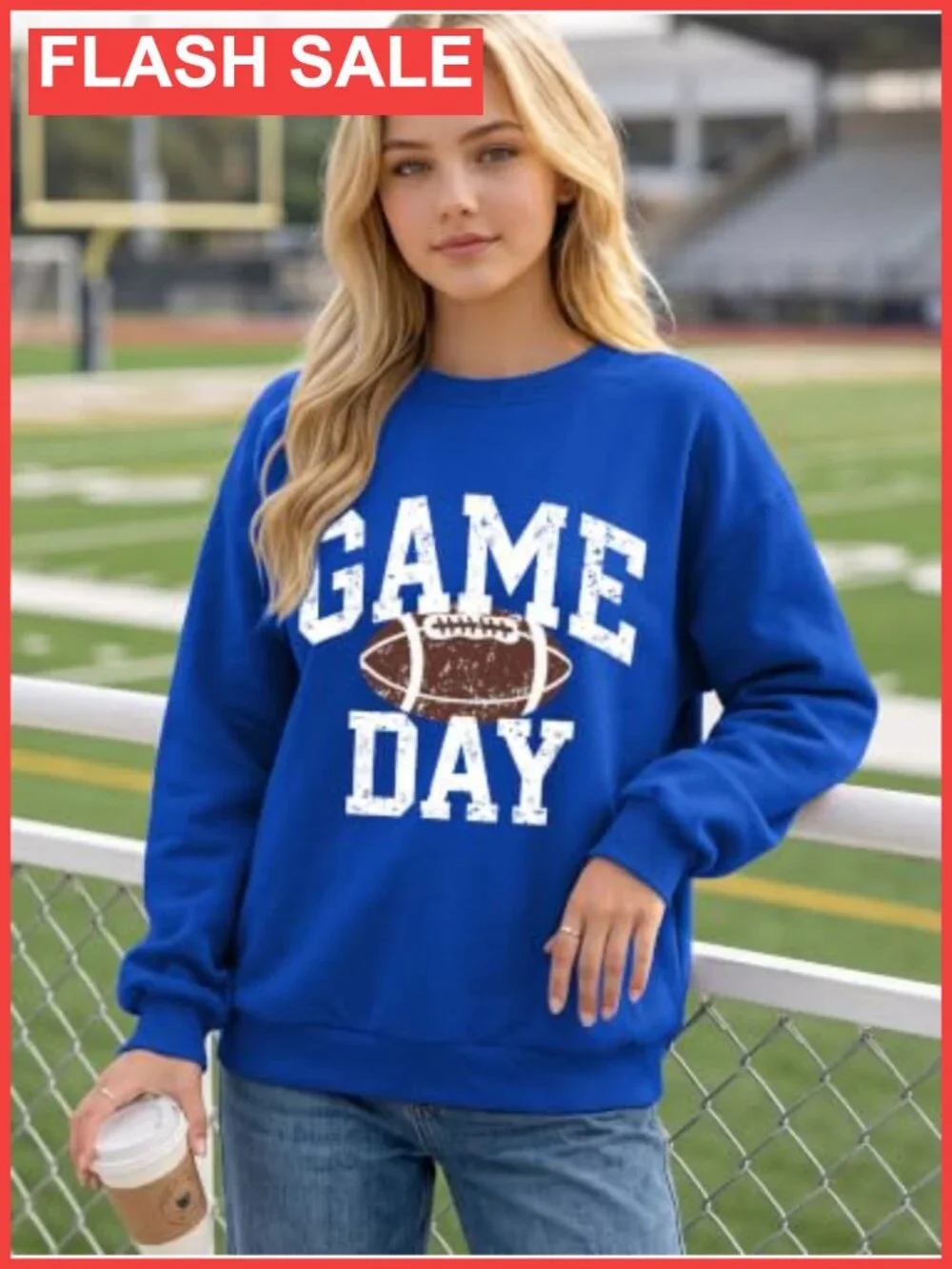 Football Graphic Sweatshirt Crew Neck Long Sleeve Pullover